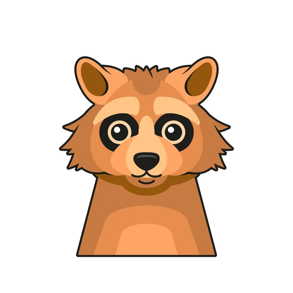 Cute Raccoon Face Cartoon Style on White Background. Vector — Stock Vector