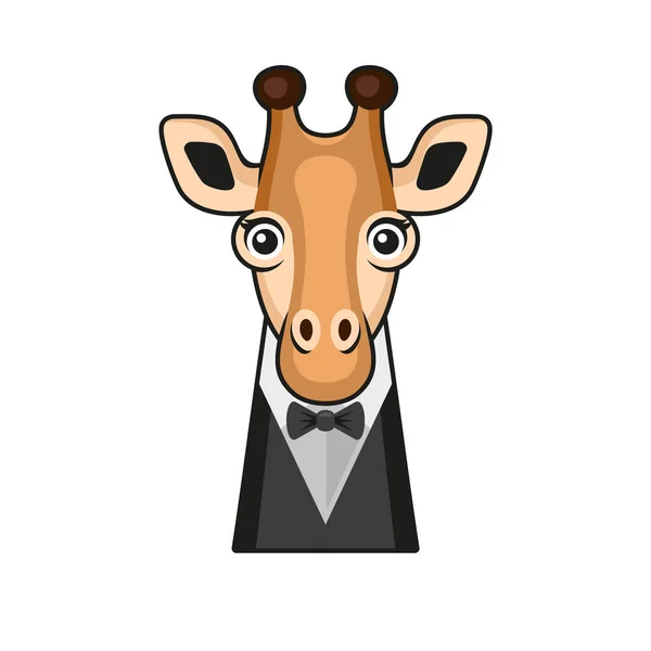 Cute Giraffe Face with Tuxedo and Bowtie Cartoon Style White Background. Vector — Stock Vector