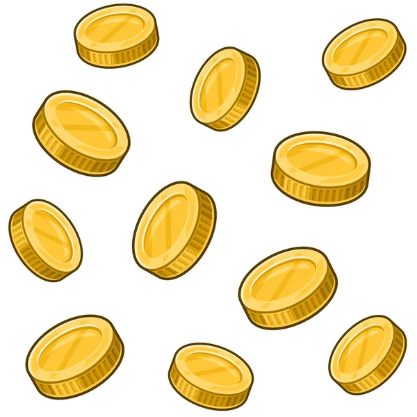 Złote monety Płynny wzór na białym tle. Wektor — Wektor stockowy