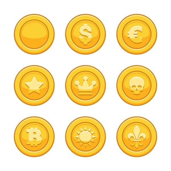 Icona con monete d'oro impostata su sfondo bianco. Vettore — Vettoriale Stock