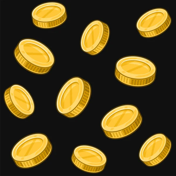 Golden Coins padrão sem costura em fundo preto. Vetor — Vetor de Stock