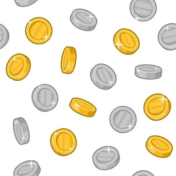 Patrón sin costura de monedas de oro y plata sobre fondo blanco. Vector — Vector de stock