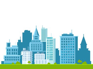 Beyaz Arkaplan 'da City Skyline. Kentsel Peyzaj Vektörü