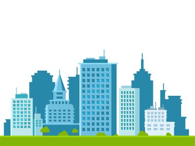Beyaz Arkaplan 'da City Skyline. Kentsel Peyzaj Vektörü
