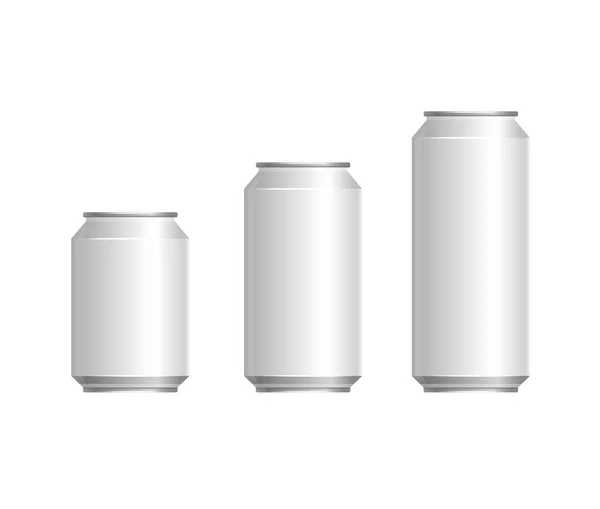 Boîtes de soda blanches en aluminium sur fond blanc. Vecteur — Image vectorielle