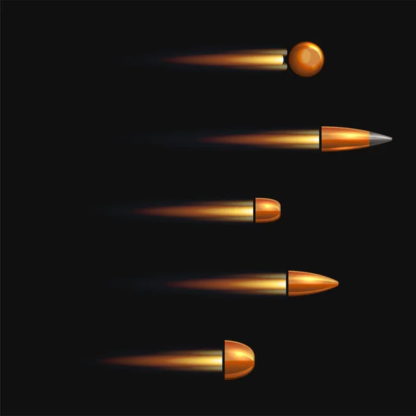 Balas de armas sobre fondo negro. Vector — Vector de stock