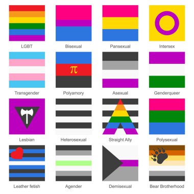 Cinsel Kimlik, Cinsiyet ve LGBT Gurur Bayrakları. Vektör