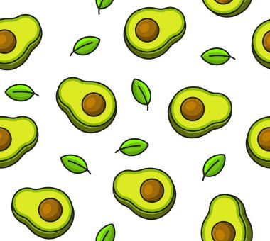 Beyaz Arkaplanda Avokado Tertemiz Desen. Vektör