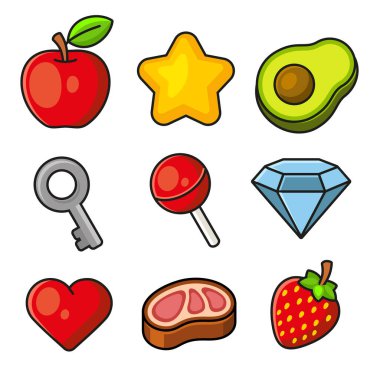 Beyaz Arkaplanda Basit Nesne Simgeleri Ayarlandı. Vektör