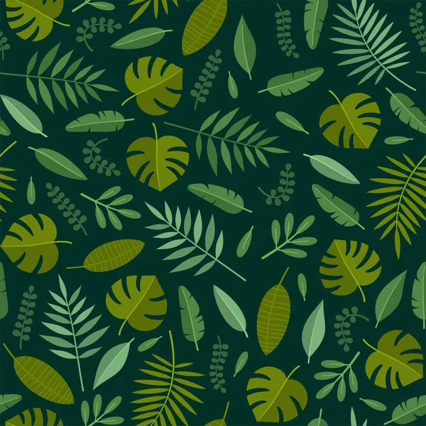 Tropical Plant and Palm Leaves Seamless Pattern (en inglés). Vector — Archivo Imágenes Vectoriales