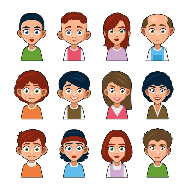 Bonito personagem Avatar Jovens Povos. Ícone do Userpic do estilo dos desenhos animados. Vetor — Vetor de Stock