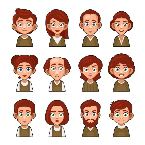 Schattige roodharige man en meisje Avatar karakter. Cartoon Style Userpic Icon Set. Vector — Stockvector