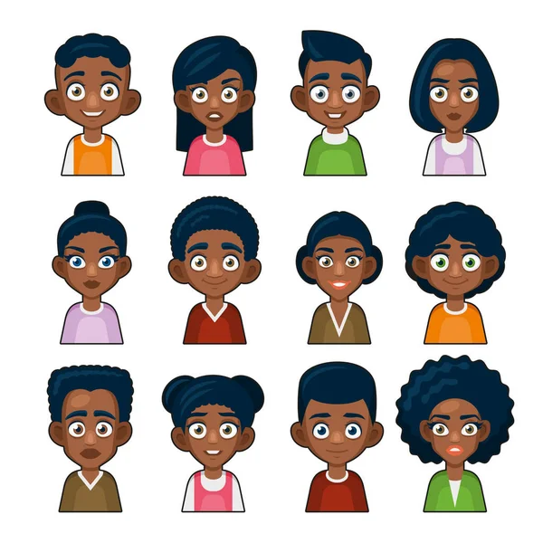 Black African American or Hindu People Avatar. Cartoon Userpic Icon. Vector — Stockvector