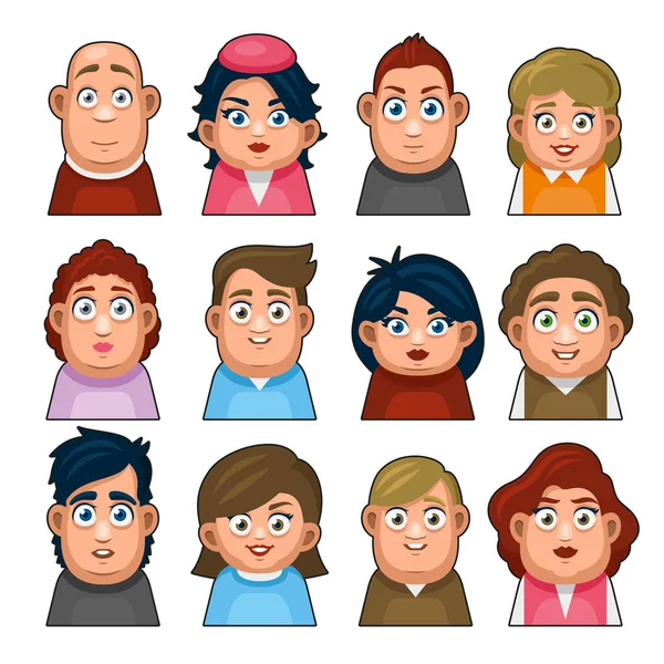 Overweight People Avatar Character. Young Man and Woman Cartoon Userpic Icon — Stock Vector