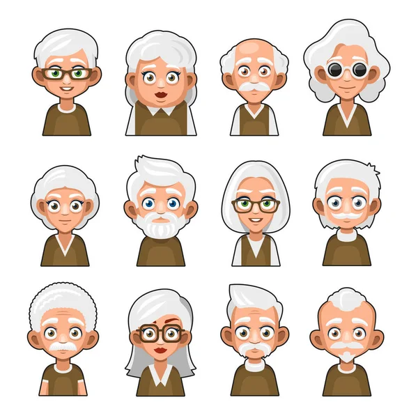 Old Man and Woman Cartoon Icon. Cute Avatar Set. Vector — Stock Vector