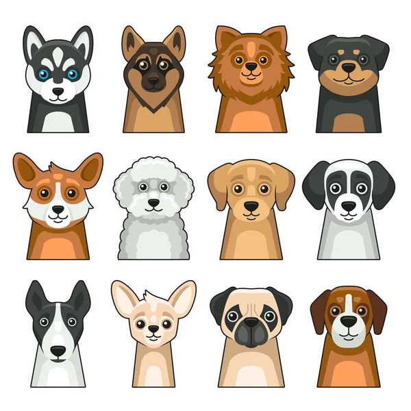 Set de iconos de cara de perro. Lindo estilo de dibujos animados. Vector — Archivo Imágenes Vectoriales