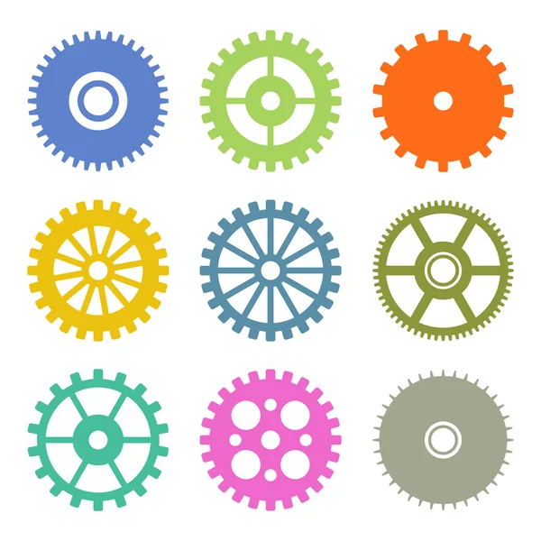 Gear set di icone in colori design piatto. Vector — Stock vektor