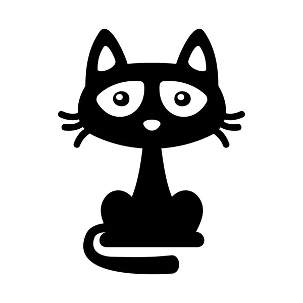 Little Black Cat Icon. Cartoon Style Halloween Illustration. Vector — Stock Vector