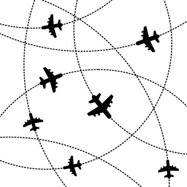 Airplanes Background with Trajectory. Vector