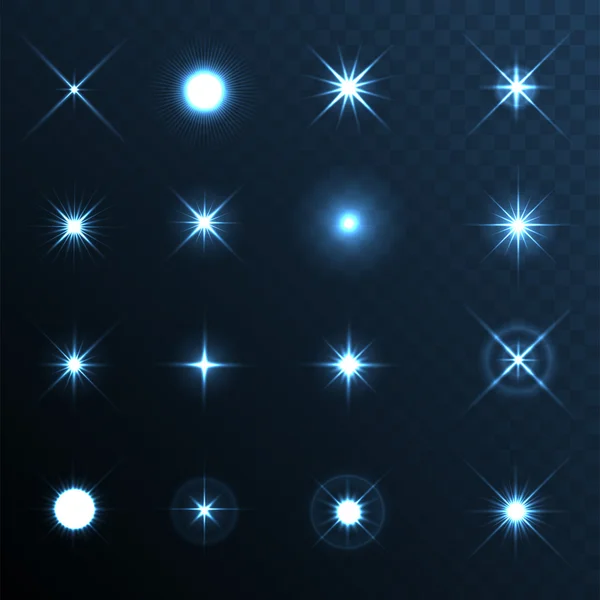 Luz resplandor brillo estrellas efecto conjunto . — Vector de stock