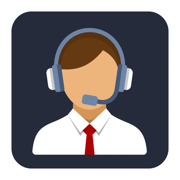 Call Center Operator or Manager with Headset Flat Style Icon. Vector — Stock Vector