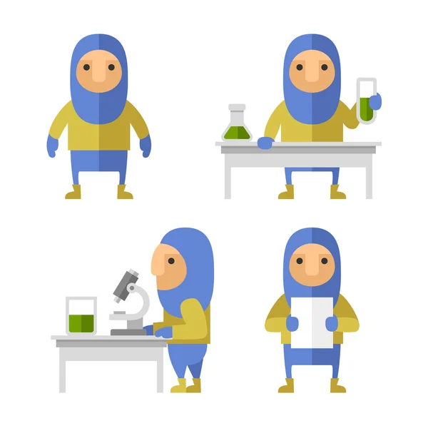 Set of Scientist Characters in Lab. Vector Flat Style — Stock Vector