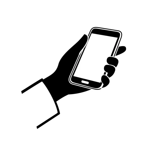 Mobiele telefoon in het handje op witte achtergrond. Vector — Stockvector