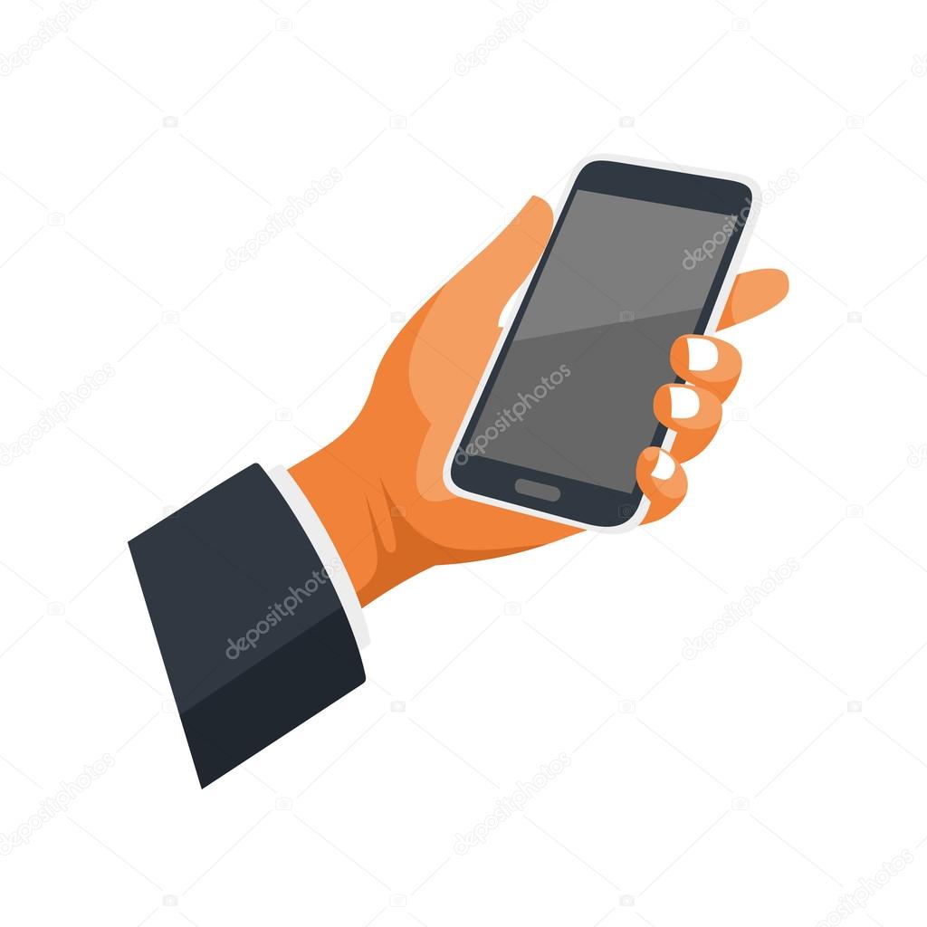Mobile Phone in Hand Icon on White Background. Vector