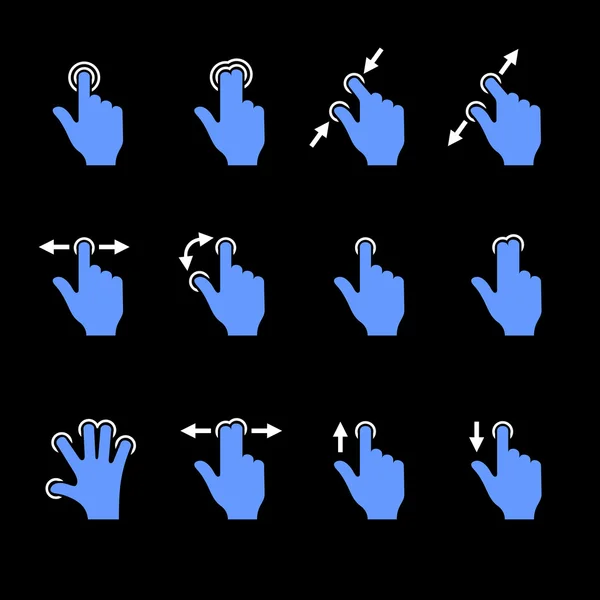Set di icone gestuali per dispositivi mobili touch. Vettore — Vettoriale Stock