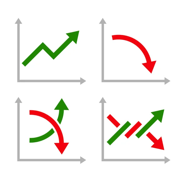 Conjunto gráfico de negócios com setas vermelhas e verdes. Vetor — Vetor de Stock