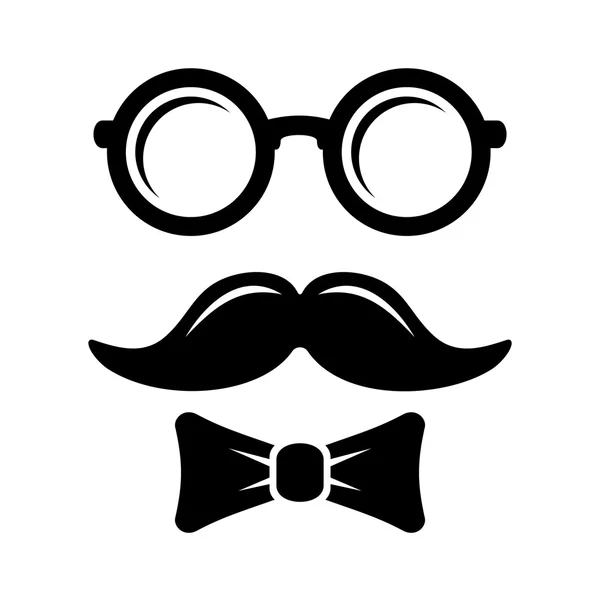 Conjunto de estilo Hipster Bowtie, óculos e bigodes. Vetor — Vetor de Stock
