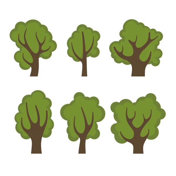 Conjunto de diferentes árboles verdes estilo de dibujos animados. Vector — Vector de stock