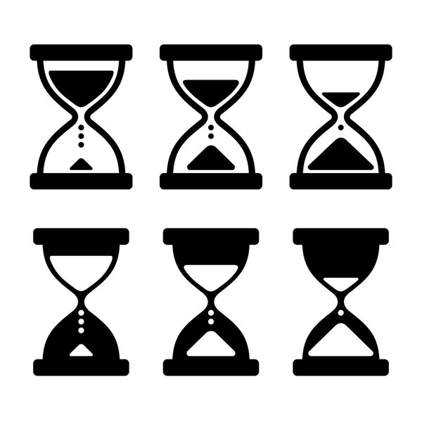 Sand Glass Clock Icons Set. Vector