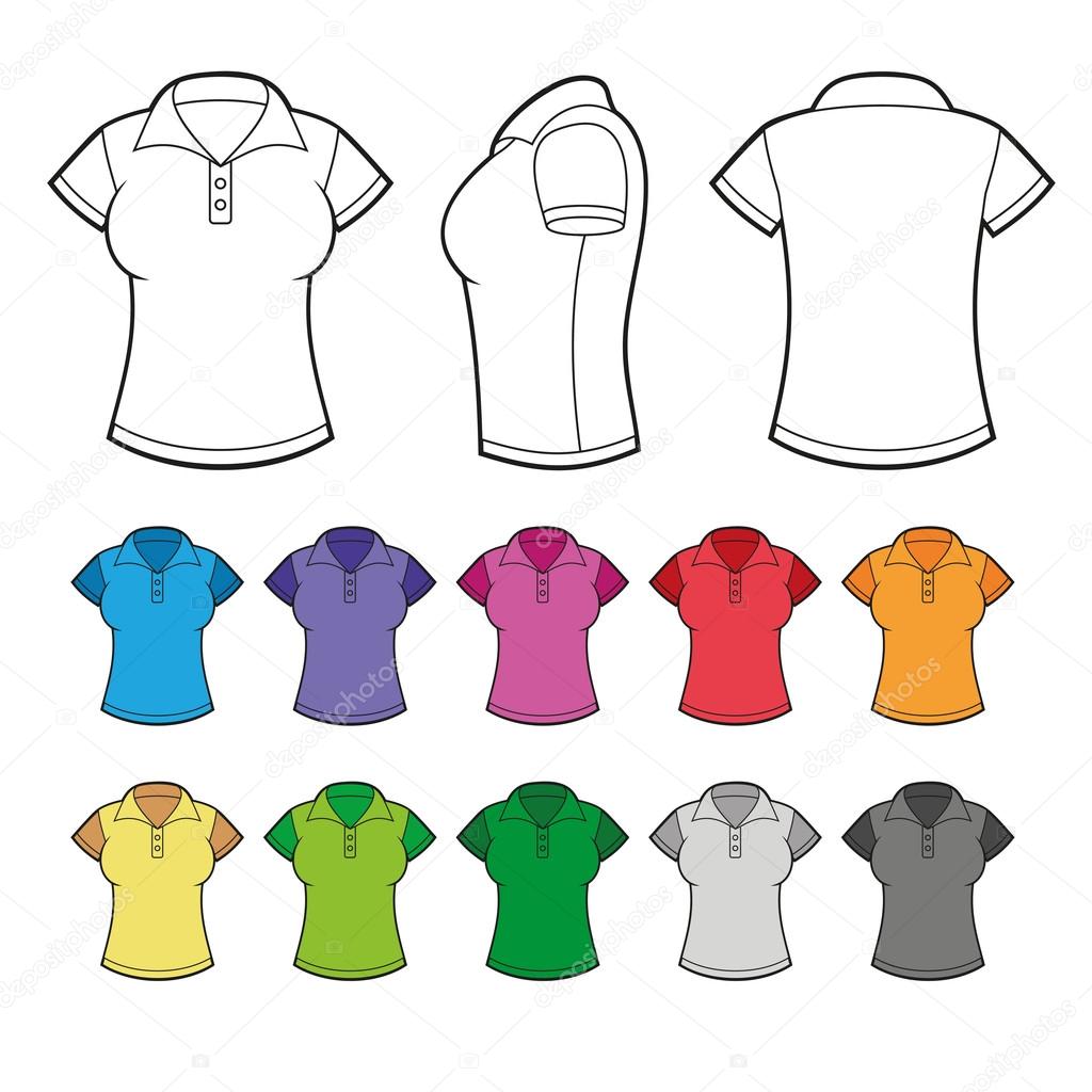 Set of Colorful Female Polo Shirts. Vector.