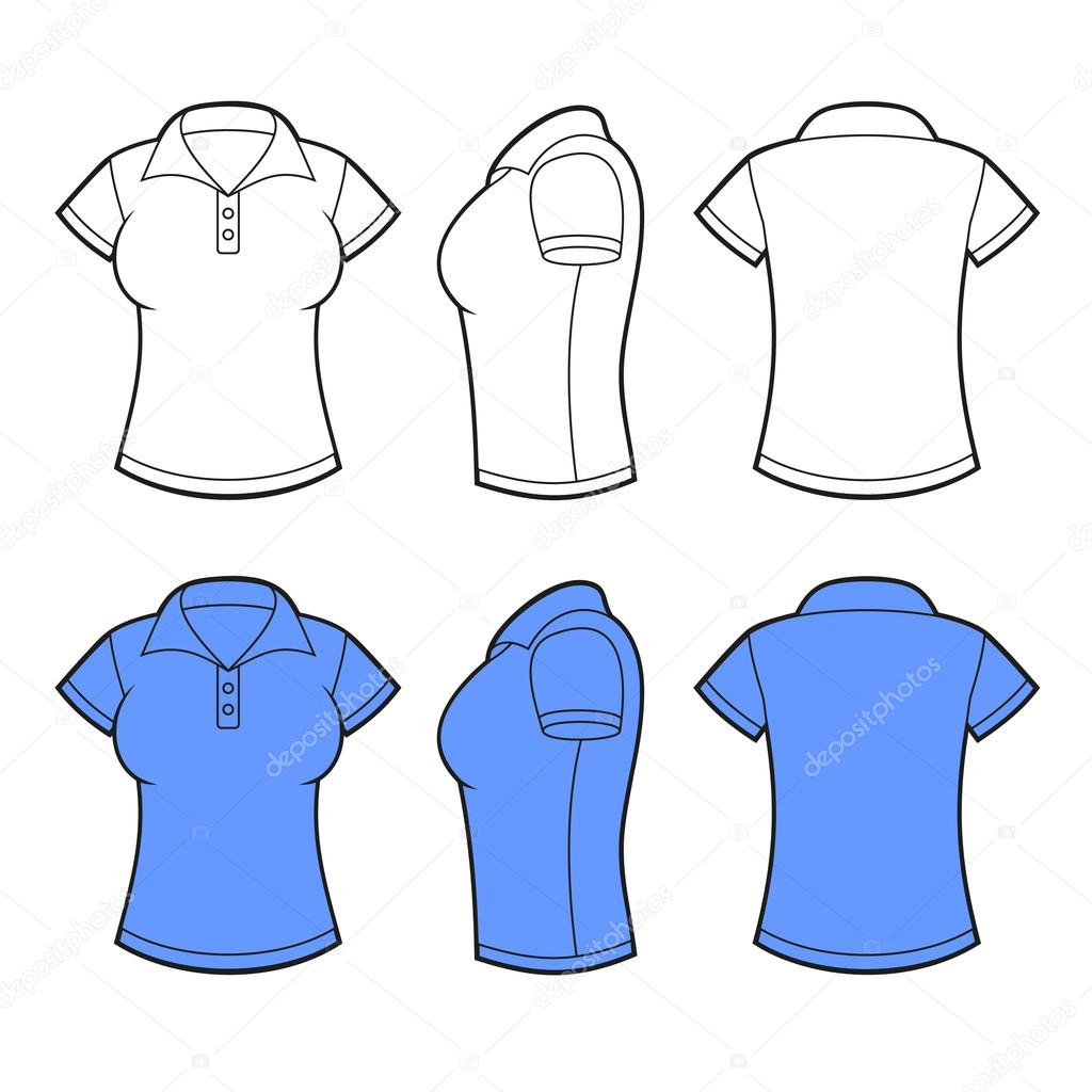 Women Polo Shirt Template. Front, back and side view. Vector — Stock ...