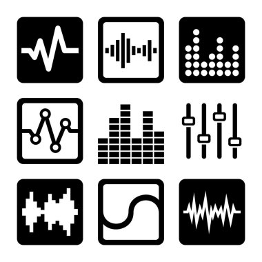 Soundwave müzik simgeleri beyaz arka plan üzerinde ayarlayın. Vektör