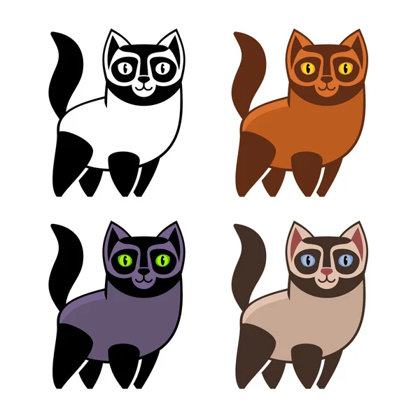 Set of Cartoon Kitties or Cats. Vector — Stock Vector