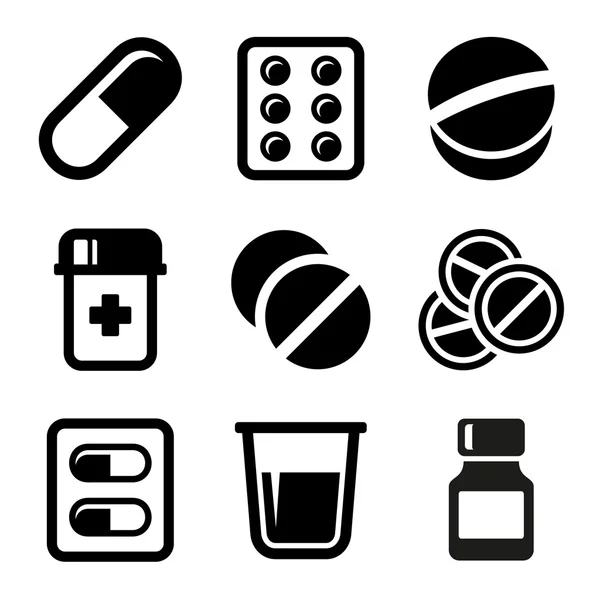 Comprimidos e cápsulas ícones conjunto — Vetor de Stock