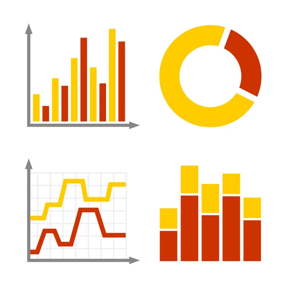 Red and Orange Business Graph Diagram Icons Set (en inglés). Vector — Vector de stock