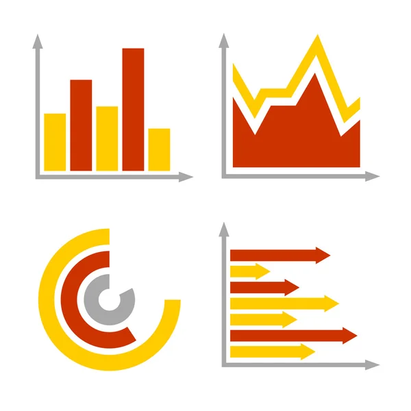 Red and Orange Business Graph Diagram Icons Set (dalam bahasa Inggris). Vektor - Stok Vektor