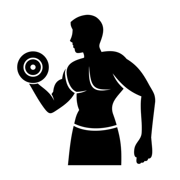 Muscular Man Silhouette Lifting Weights. Fitness Logo — Stock Vector