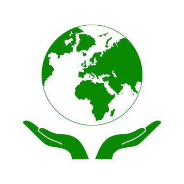Yeşil bir dünya küre vektör Holding eller