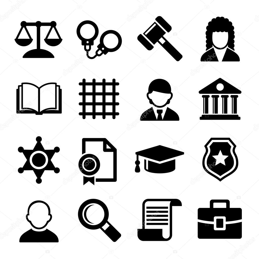 Law and Justice Icons Set. Vector