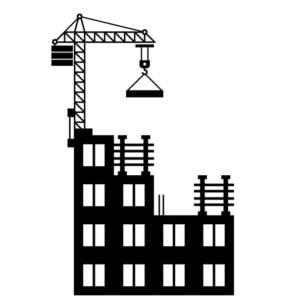 Building Construction with Crane on White Background. Vector — Stock Vector