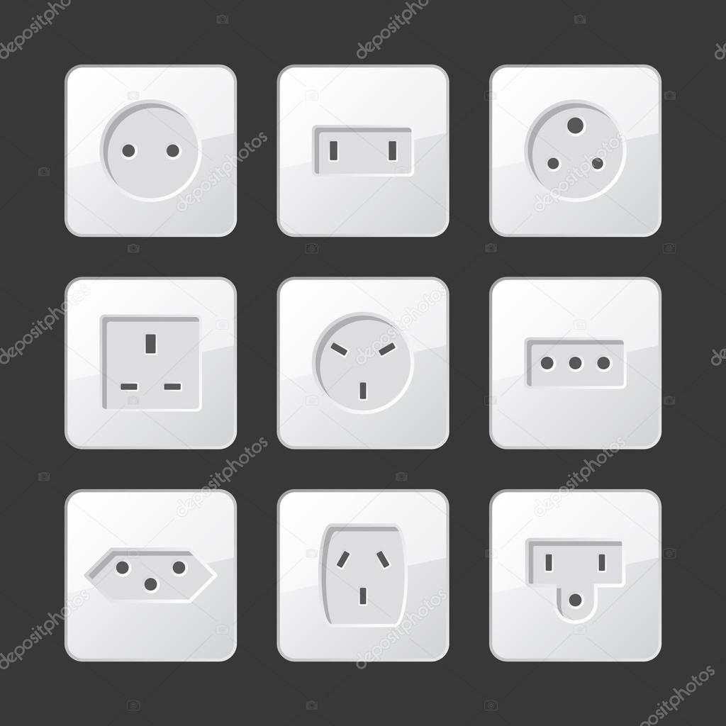 White Electric Outlet Sockets Set. Vector