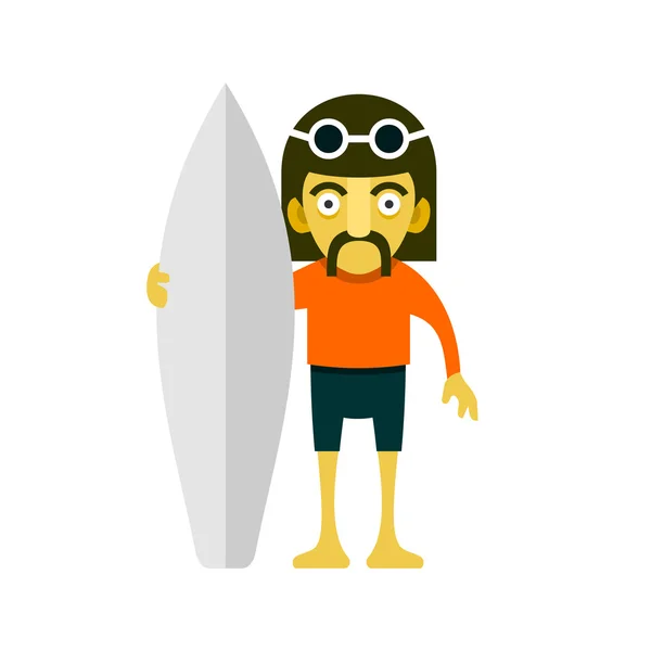 Homem Surfista. Estilo dos desenhos animados. Vetor —  Vetores de Stock