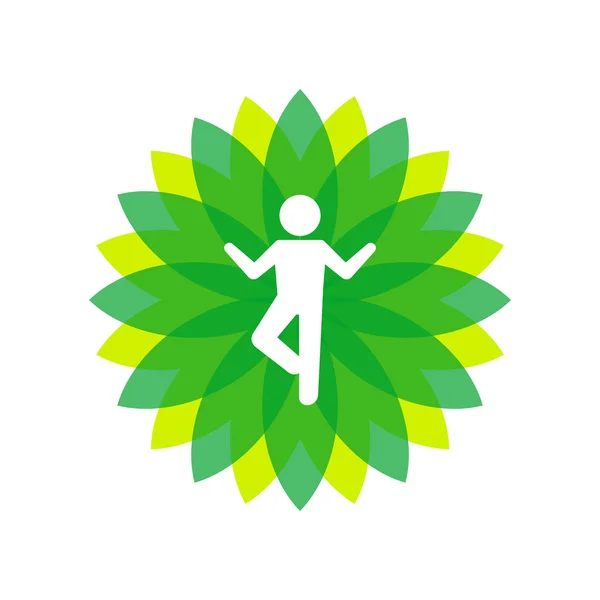 Yoga Lotus Icono Verde con Silueta de Personas. Vector — Vector de stock