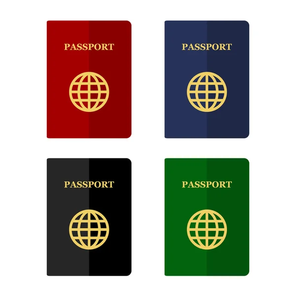 Iconos de pasaportes de color establecidos en estilo plano. Vector — Archivo Imágenes Vectoriales