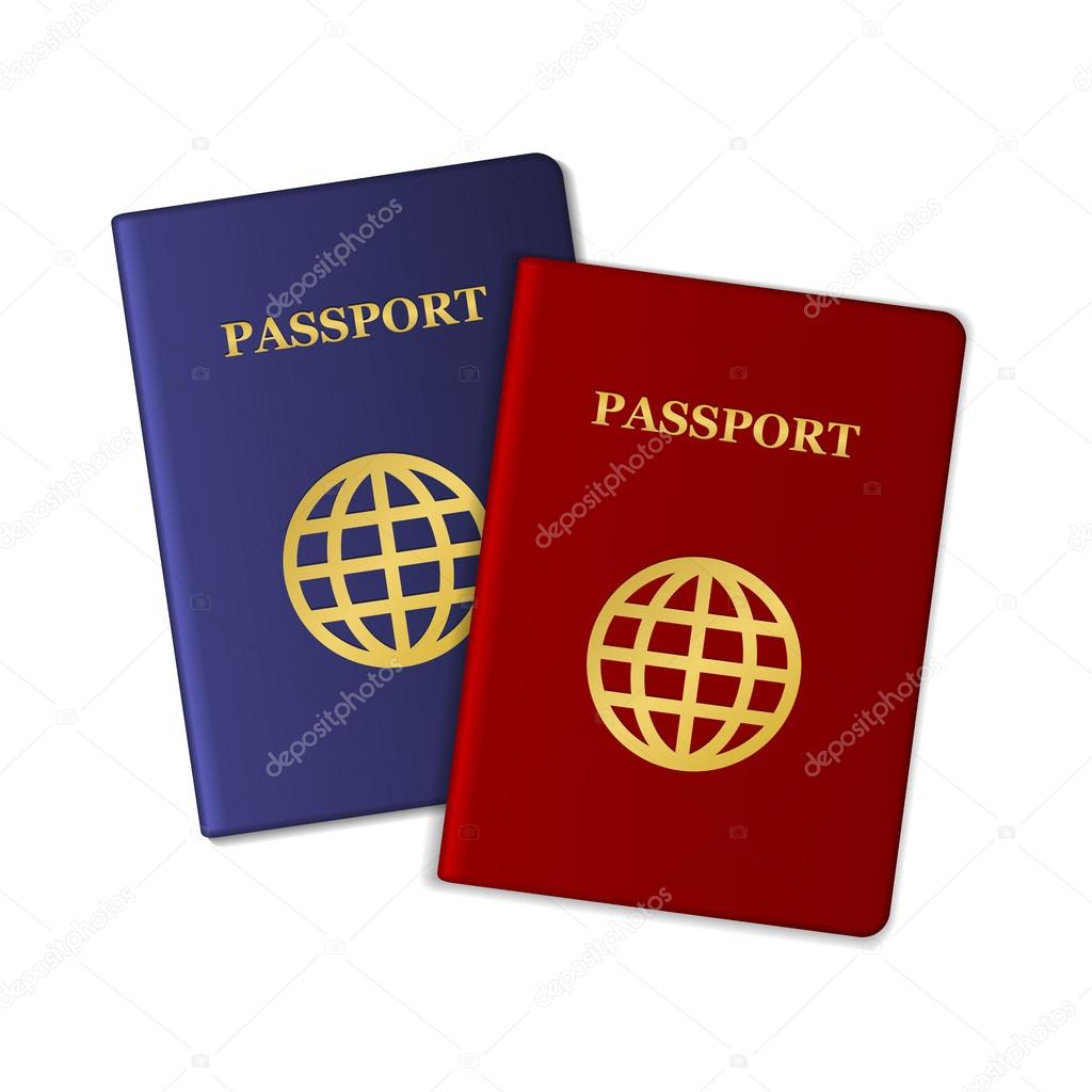 Blue and Red Passports Isolated on White Background. Vector