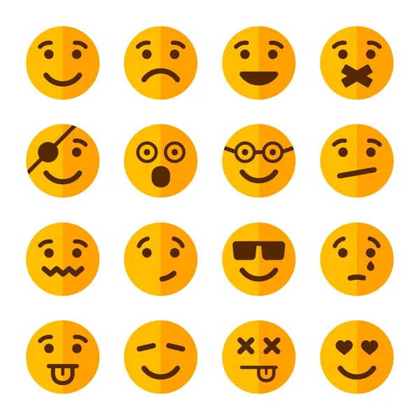 Vlakke stijl glimlach emotie Icons Set. Vector — Stockvector